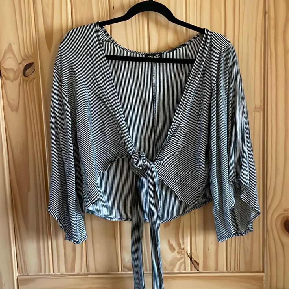 Black and White striped tie front crop top 12th tribe